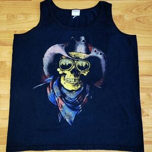Bandits Skeleton Cowboy Black Medium Summer Tank Top Muscle Shirt